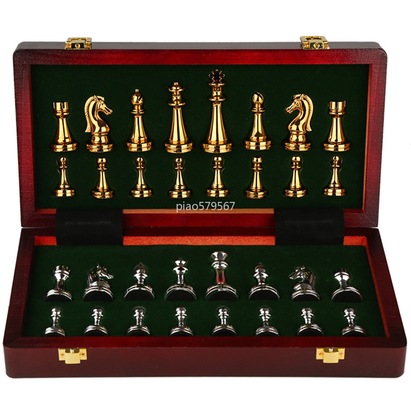 Vintage Collectible Board Games - Luxury Wooden Chess Set Metal Pieces