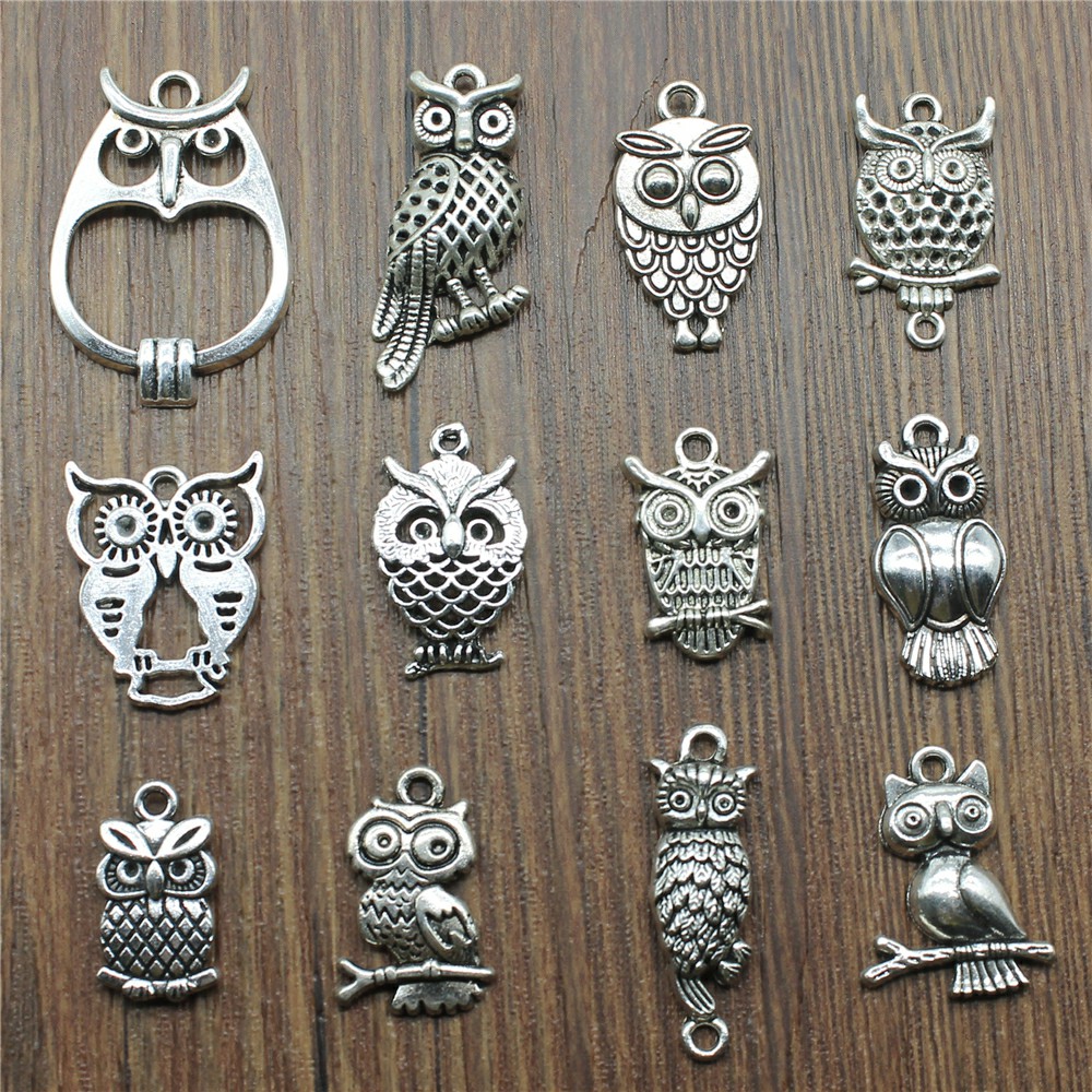 10pcs Charms Owl Antique Silve - Vintage Collectibles For Sale recension och pris