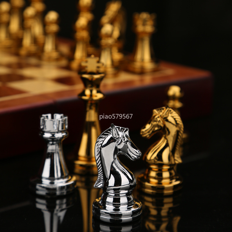 Luxury Wooden Chess Set Metal  - Vintage Collectible Board Games recension och pris