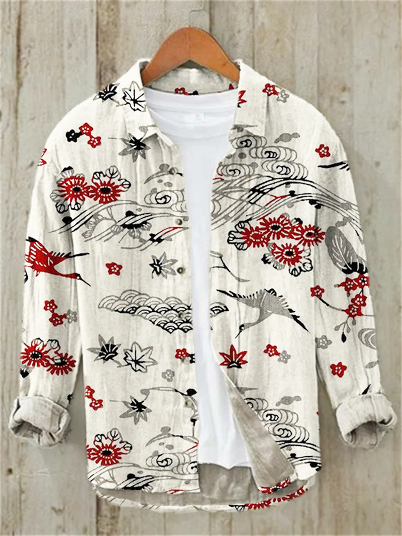 Men's Fish Printed Linen Long  - Vintage Collectible Shop recension och pris