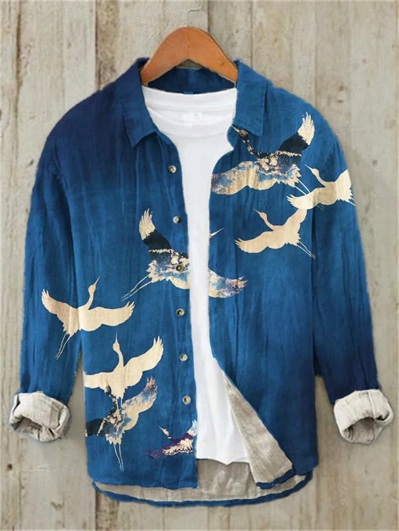 Men's Fish Printed Linen Long  - Vintage Collectible Shop recension och pris