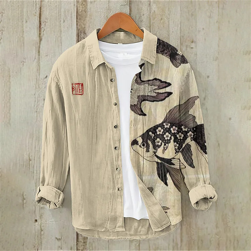 Men's Fish Printed Linen Long  - Vintage Collectible Shop recension och pris
